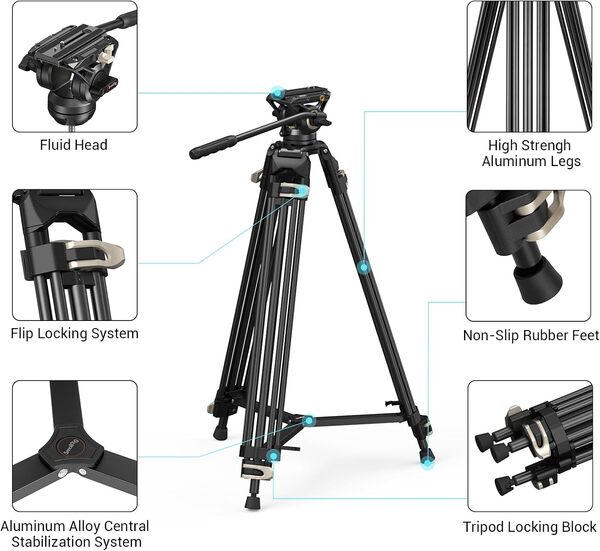SMALLRIG AD-01 Trépied Vidéo, Trépied en Alliage d'Aluminium de 73