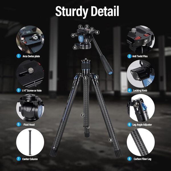 SIRUI Traveler X Trépied léger en Fibre de Carbone avec tête vidéo panoramique, trépied pour Appareil Photo Compact de 152 cm avec Configuration Rapide des Jambes, Charge maximale de 5 kg (tête