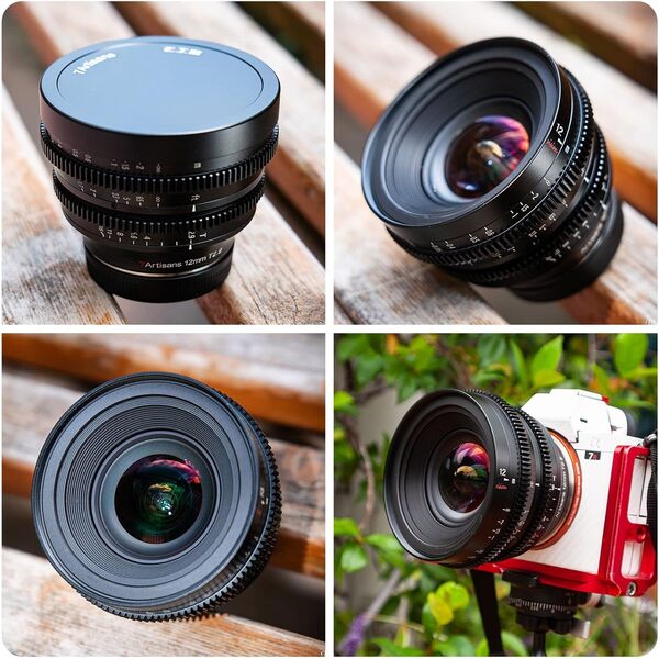 7Artisans Objectif de cinéma à Grande Ouverture APS-C Ultra Grand Angle 12 mm T2.9 - Mise au Point Fixe Manuelle - Faible Distorsion - Compatible avec Monture MFT M43 - Noir