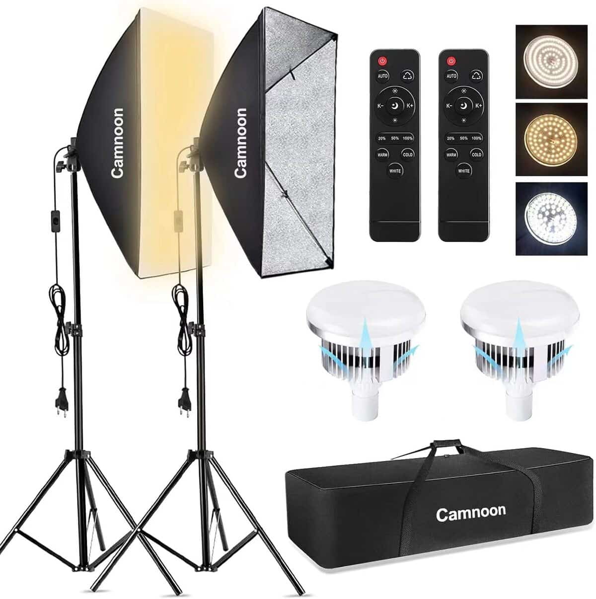 Test : set softbox Camnoon, lumière bi-color et accessoires complets