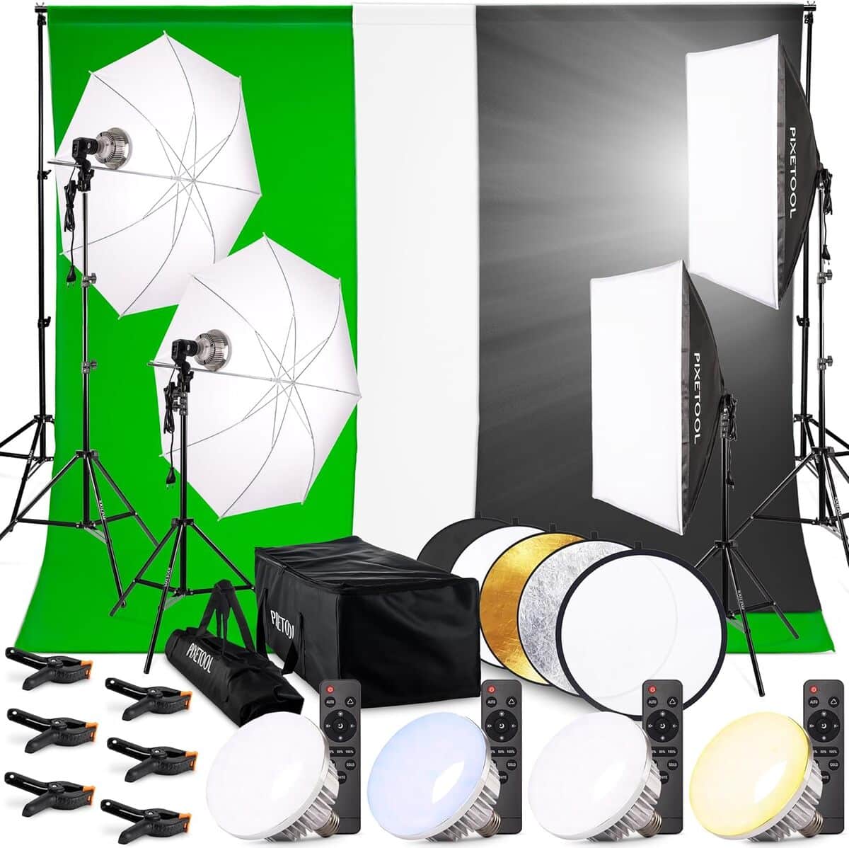 Test : studio photo PIXETOOL avec softbox et fond vert complet