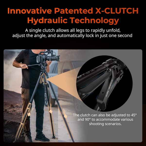 SMALLRIG Kit Trépied Hydraulique en Fibre de Carbone x Potato Jet Tribex, Trépied pour Caméra à Extension Rapide avec Tête Fluide à Contrepoids en 4 étapes, Charge 13,2 LB - 4259