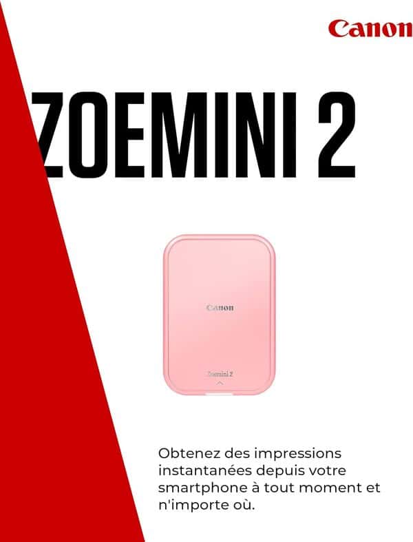 Canon Zoemini 2 Kit d'impression avec Imprimante Portable : Prenez des Photos et Libérez Votre Créativité - Mini Imprimante Photo Portable - Bluetooth 5.0 - Charge Rapide USB-C - Rose Gold