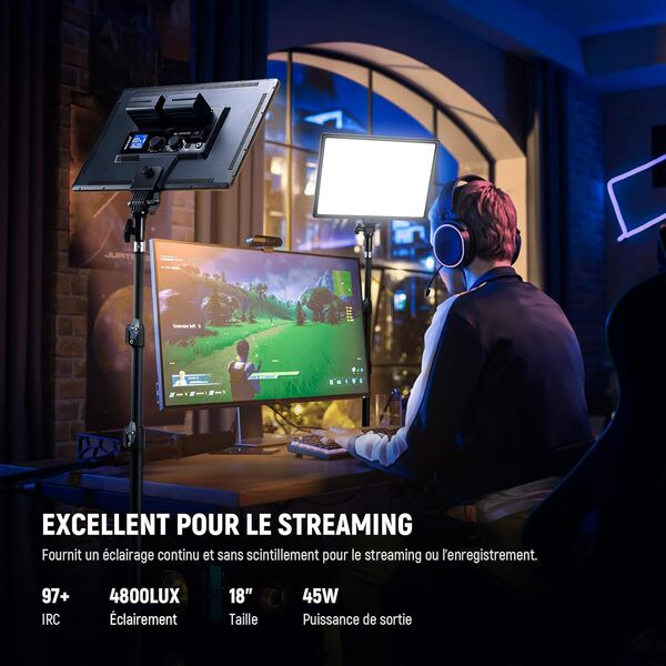 NEEWER 2 Packs Panneau Lumière Vidéo LED 45,7cm, Éclairage Vidéo Bicolore Variable avec Support Lumière & Sac Transport, 45W Lampe Studio Vidéo pour Jeu/Diffusion Direct/Youtube/Studio/Photographie