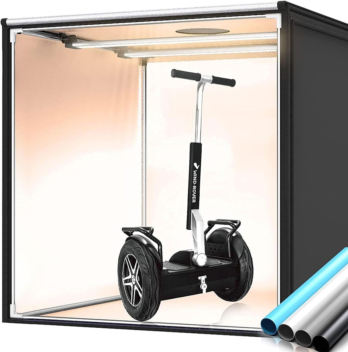Test : boîte photo Travor bicolore, 100 cm, éclairage LED 13 000 lm