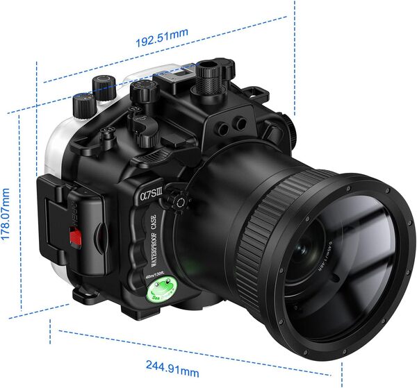 Sea Frogs Boîtier de caméra sous-Marine Compatible avec A7SIII, 90mm IPX8 Profondeur de plongée maximale 40 m Boîtier étanche pour la plongée, Le Surf, l'aviron, Le Ski