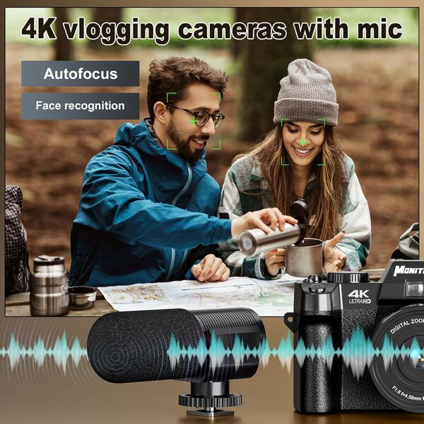Monitech 48MP Appareil Photo numérique pour la Photographie 16x Zoom numérique 4K caméra vidéo pour la Photographie vlogging caméra pour Youtube avec Carte SD 32gb,S100