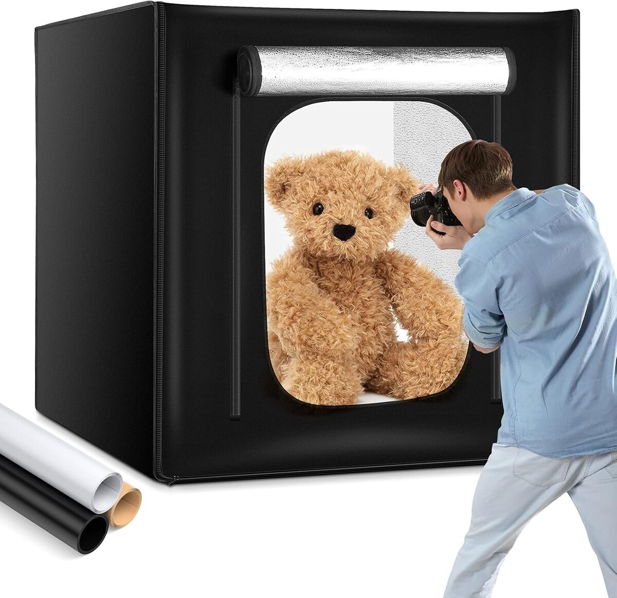 Test de la boîte à lumière portable ombar 80x80x80 cm avec 3 couleurs de fond