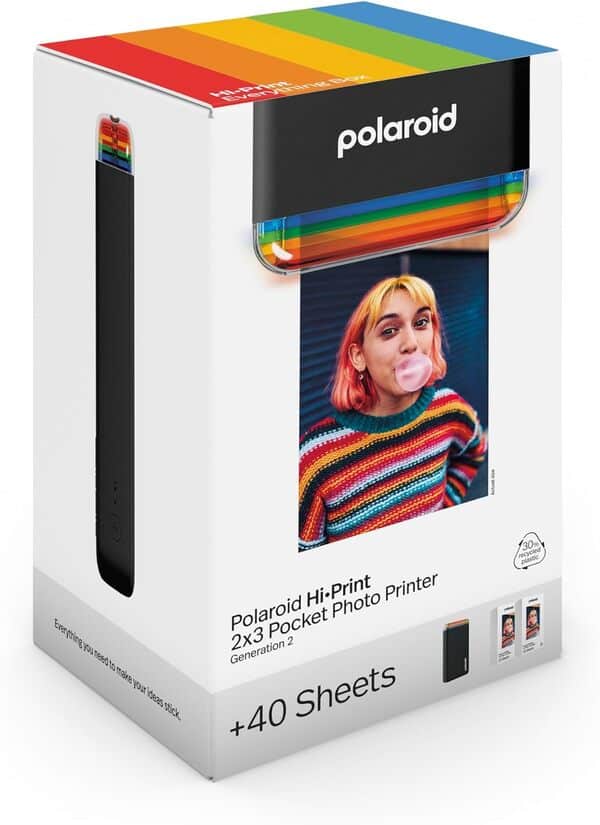 Polaroid Bundle Hi-Print+Papier - 2nd Generation - Imprimante Portable 2x3 connectée Bluetooth, imprimante à Sublimation - Noir