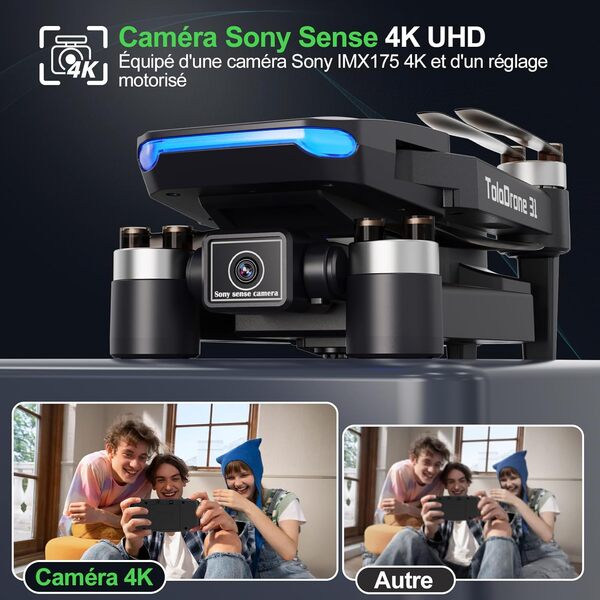 Toladrone Drone avec Camera 4K Moteur Brushless GPS Drones avec Caméra pour Adultes 5G FPV Transmission Autom Retour TD31GPS Quadcopter pour Débutants