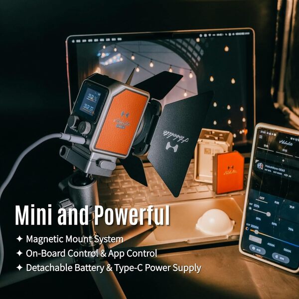 Micro LED Video Light Master Kit avec écran LCD, contrôle par application, grange, 6 gels de couleur, trépied, CRI/TLCI 96+, 2700-6500K, éclairage portable pour photographie, tournage, diffusion en