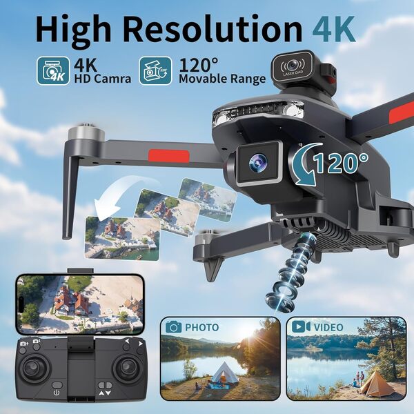 TTROARDS 31P Drone avec Caméra 4K Adulte 360° Evitant les Obstacles Moteur sans Balais 5G WiFi Objectif Ajustable 40 km/h Résistant au Vent 4 Maintien d'altitude Drones Pliable avec 2 Batteries