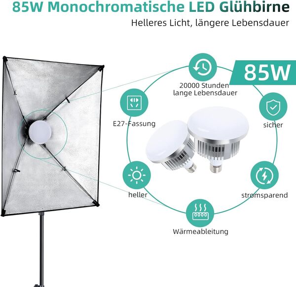 Softbox Kit Studio Photo FGen Coton Vert 2,6 m x 3 m Système de Fond pour Studio Photo avec Lampe Photo CFL 135 W 85 W LED Lampe Photo réflecteur Parapluies Photo Sac de Sable pour vidéo Photographie