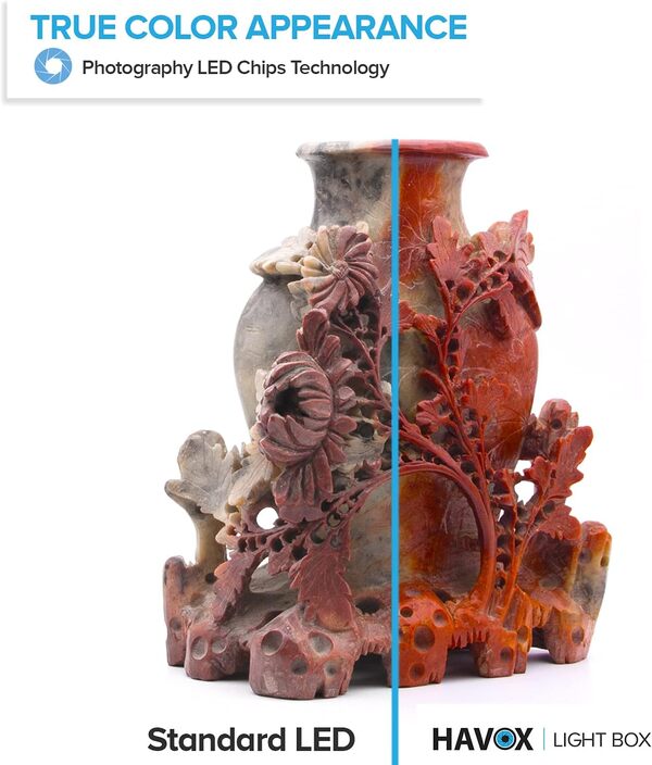 HAVOX - Studio Photo HPB-40XD - Boîte à lumière Portable avec 4 rampes LED inclinables - Lightbox 40x40x40cm - Éclairage 5500K - 26.000 lumens - Système Anti-reflet