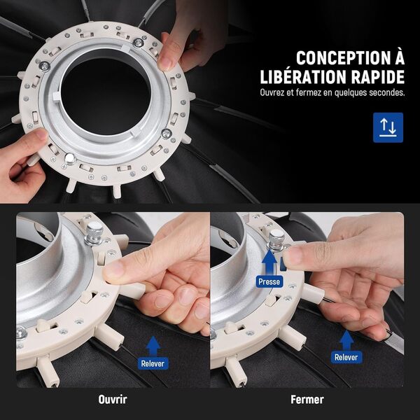 NEEWER 65cm Bowens Mount Parabolic Softbox Dodecagon,Libération Rapide avec Diffuseurs/Grille/Sac pour Lumière Vidéo Stroboscopique CB60 CB200B MS60C MS150B S101 Vision 4 Q4 Compatible avec Godox,NS6P