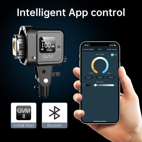 GVM CRI97 80W Lampe vidéo avec boîte à lumière, contrôle de l'application 2700K-7500K LED Studio Lumière pour la photographie, lumière photo Bi-Color avec 8 effets de lumière pour vidéo YouTube Studio