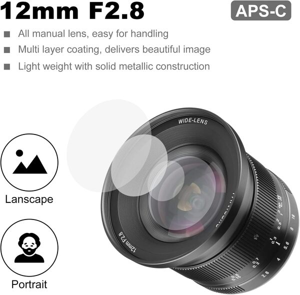 7artisans 12 mm F2.8 Mark Ⅱ Ultra grand angle APS-C Manuel Focus Objectif Prime compatible pour les appareils photo sans miroir Olympus et Panasonic MFT M4/3 Mount