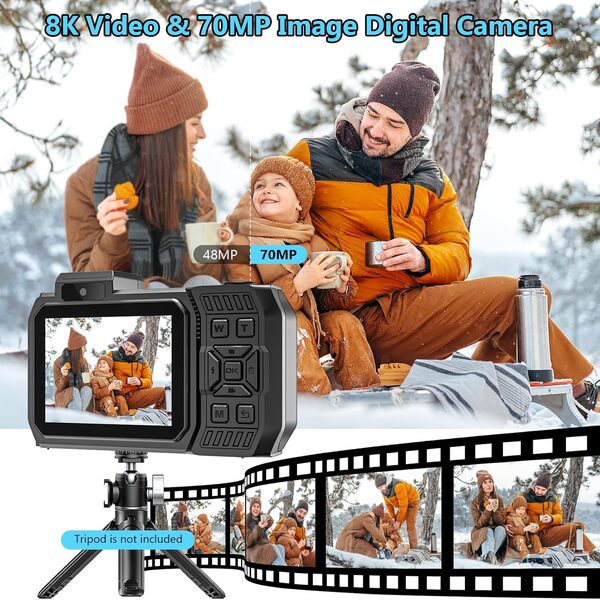 Caméra sous-marine 8K UHD avec carte de 32 Go Autofocus 70 MP robuste, résistant à la poussière, aux chocs, appareil photo numérique étanche, double écran, selfie de 10 m, batterie de 2500 mAh, bleu