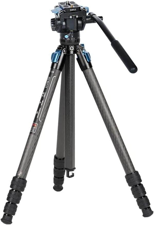 SIRUI ST-124+VA-5 Trépied étanche en fibre de carbone avec tête vidéo fluide panoramique, colonne centrale triangulaire, trépied de voyage pour appareils photo reflex numériques, Max 166cm, charge 3KG