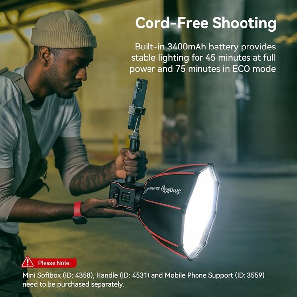 SMALLRIG RC 60B COB Video Light avec 3400mAh Batterie Intégrée et Charge Rapide Type-C PD, Lumière Vidéo COB Bicolore Portable, Lumière de Sortie Continue RC 60B Lite Edition - 4518