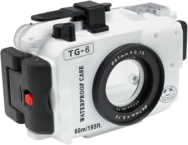 SeaFrogs Boîtier sous-Marin pour Olympus Tough TG-6 [60M/195ft] Valise de plongée étanche pour Tough tg6, avec capteur de détection de Fuite intégré, Interface de Pompe à Vide - Blanc