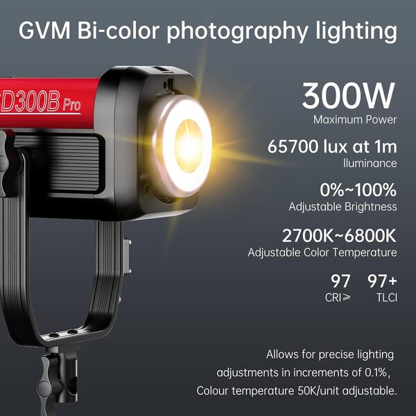 GVM 300W Éclairage Photographique Lampe Vidéo Bicolore avec Lanterne à Monture Bowens Softbox et Support CRI 97+ CCT 12 Scènes d'éclairage Contrôle par Application Lumières de Studio Photographie