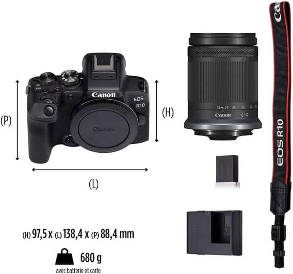 Canon EOS R10 Appareil Photo Hybride Format APS-C 242 Mpix Noir + Objectif RF-S 18-150mm F35-63 is STM Noir